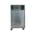 Image of stainless anesthesia trolley for clinical use.