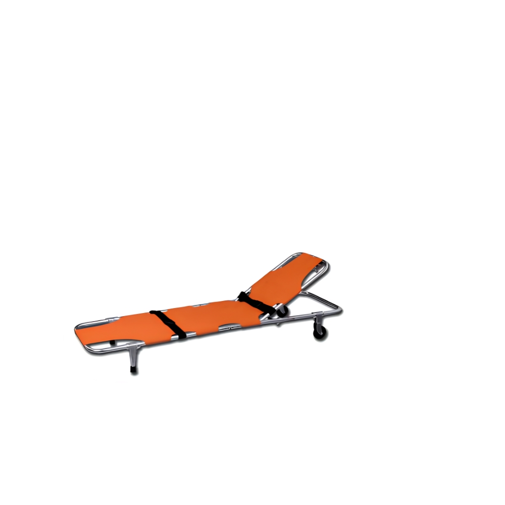 Image of wheel stretcher foldable in 2 for compact transport.